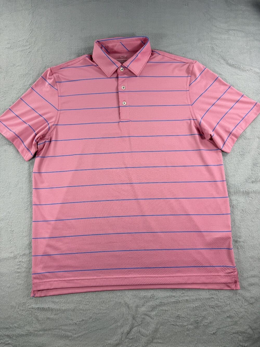 Vineyard Vines Performance Polo Shirt Mens Large Pink Stripe Short Sleeve Golf
